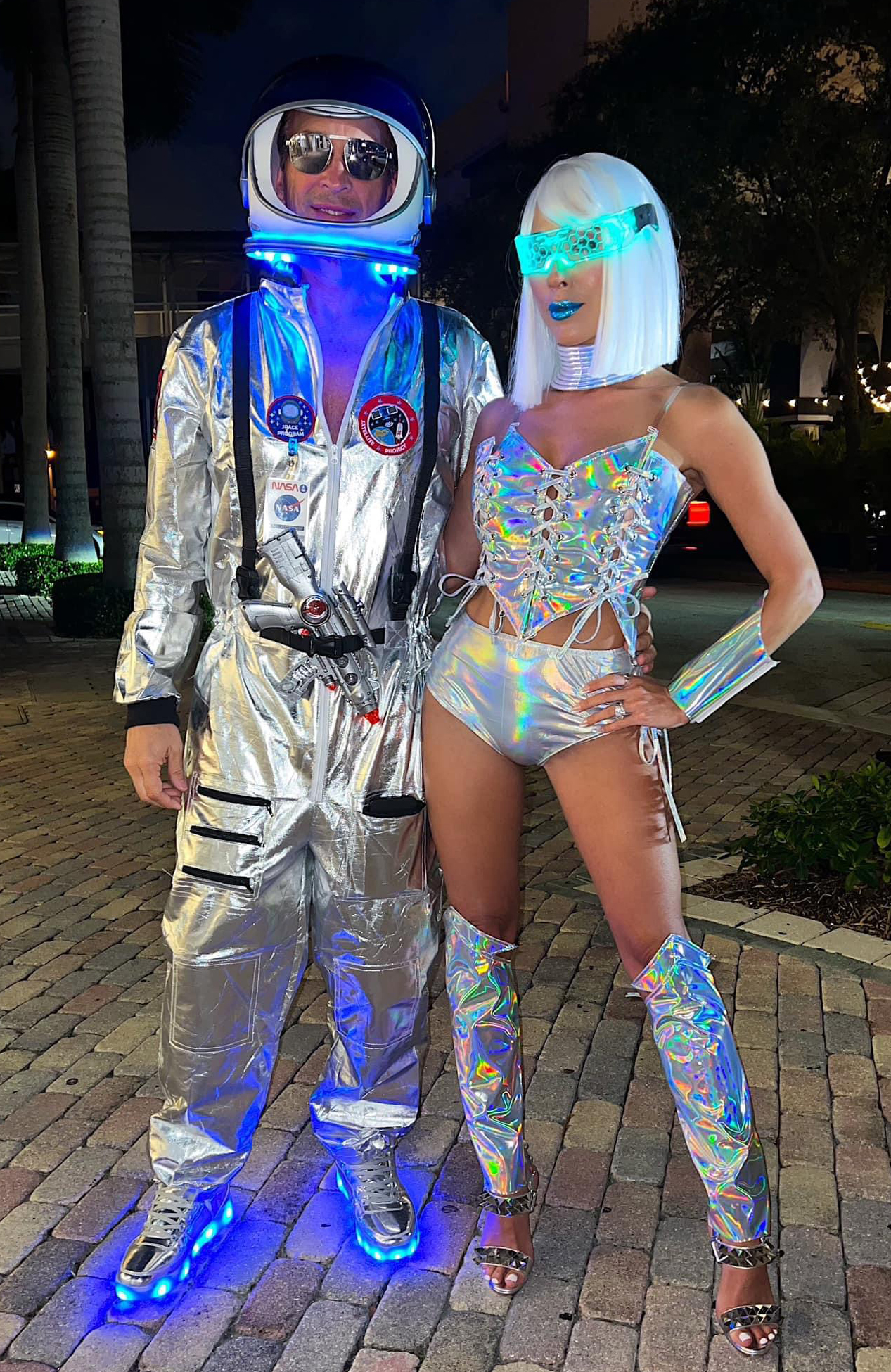 Space greeters illuminating the night at a Halloween event