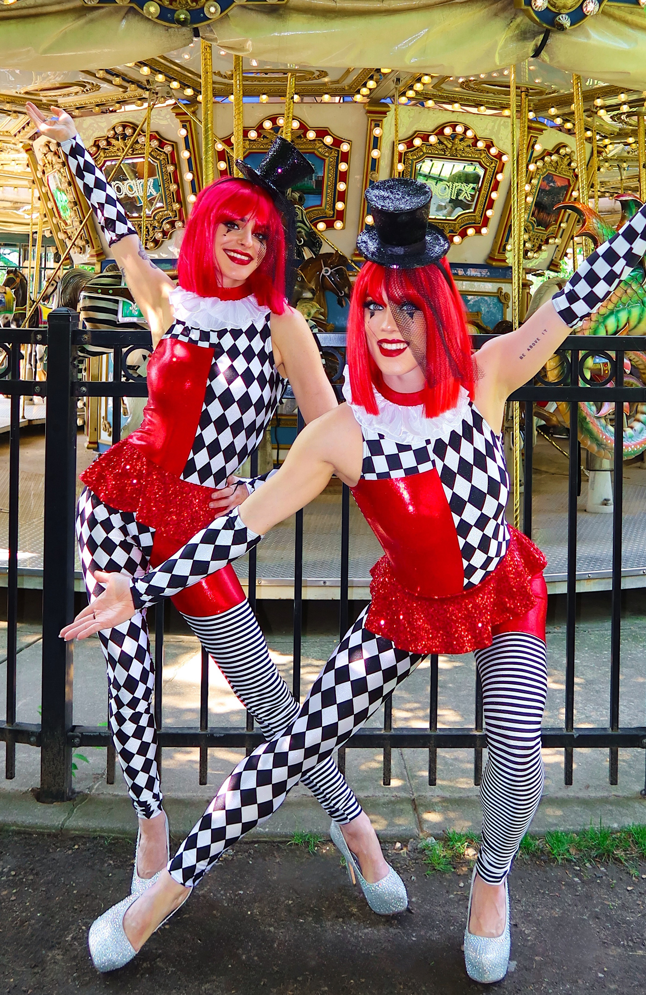 Circus greeters interacting with guests at a corporate gala