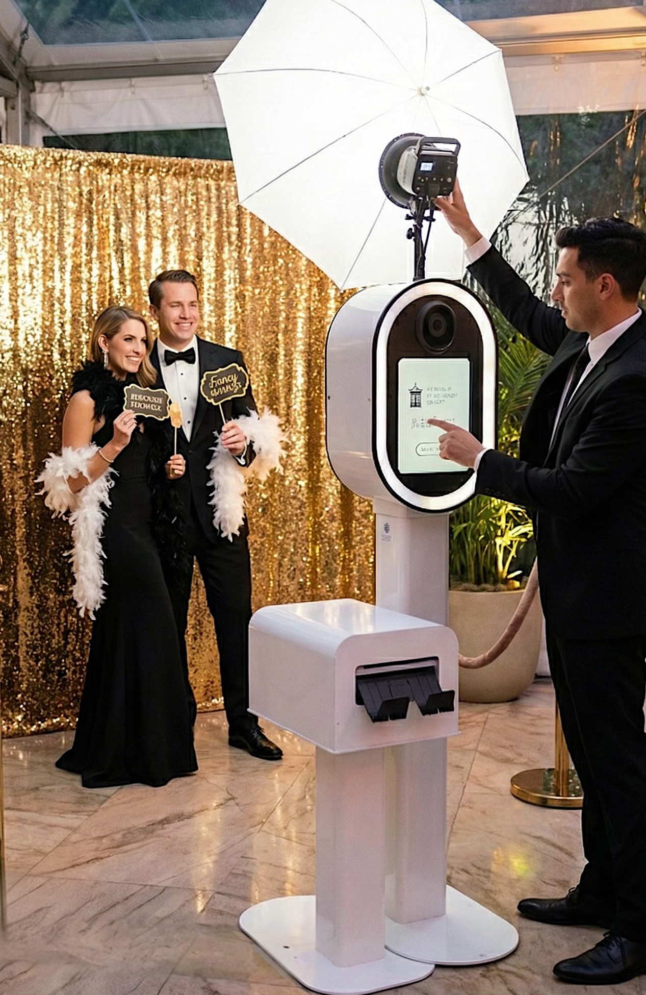 Photo Booth operator taking photos of guests at a gala